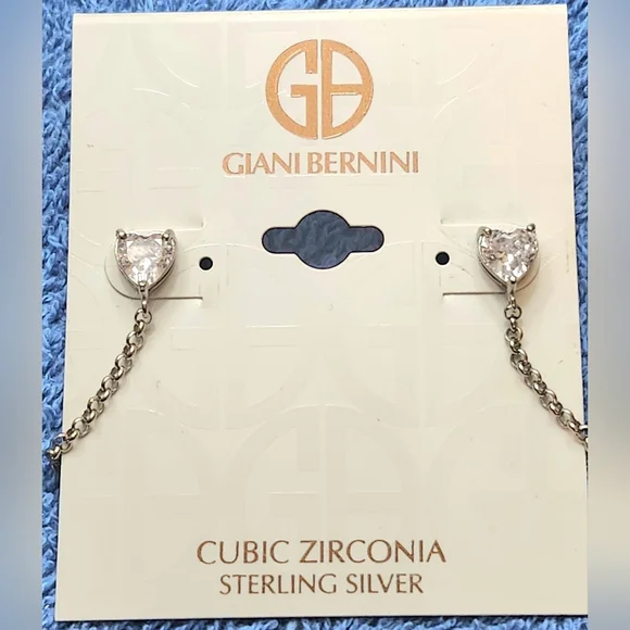 Giani Bernini Silver Heart Cubic Zirconia Earrings DISCOUNTED PRICED TO SALE - Picture 2 of 2